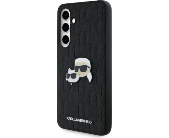 Karl Lagerfeld KLHCS24FEPGKLKCPK Hardcase Monogram Karl & Choupette Head Pin Aizsargapvalks priekš Samsung Galaxy S24 FE S721 / melns Neoriģinālie Maciņi