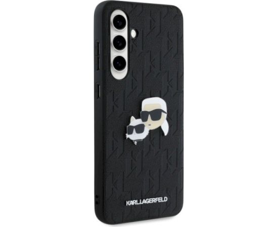 Karl Lagerfeld KLHCS24FEPGKLKCPK Hardcase Monogram Karl & Choupette Head Pin Aizsargapvalks priekš Samsung Galaxy S24 FE S721 / melns Neoriģinālie Maciņi