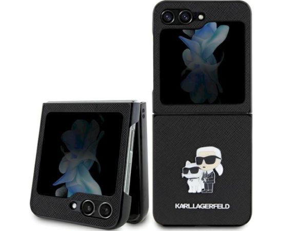 Karl Lagerfeld KLHCZF5SAKCNPK Saffiano Karl&Choupette Pin Aizsargapvalks priekš Samsung Galaxy Z Flip5 / melns Neoriģinālie Maciņi