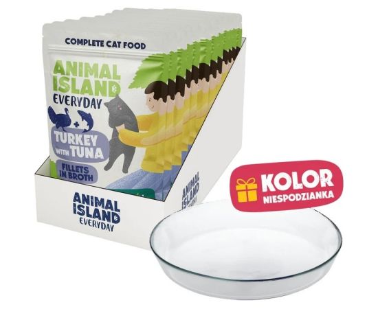 ANIMAL ISLAND indyk z tuńczykiem 12x85g+talerzyk Kaķu konservi