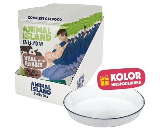 ANIMAL ISLAND cielęcina z królikiem 12x85g+talerzyk Kaķu konservi