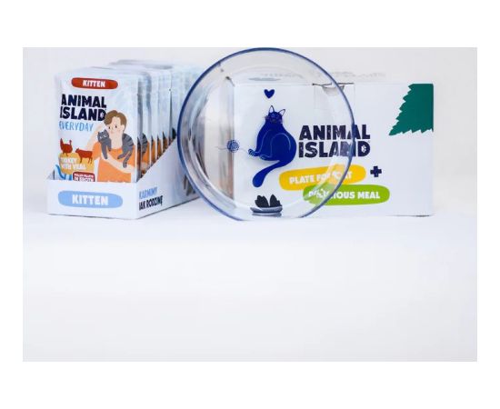 ANIMAL ISLAND Kitten indyk,cielęcina12x85g+talerzyk Kaķu konservi