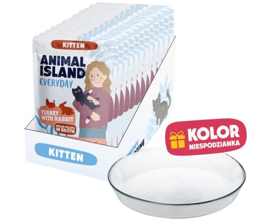 ANIMAL ISLAND Kitten indyk,królik 12x85g+talerzyk Kaķu konservi