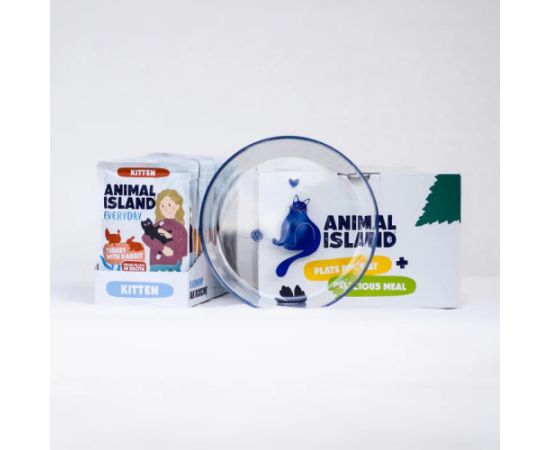 ANIMAL ISLAND Kitten indyk,królik 12x85g+talerzyk Kaķu konservi