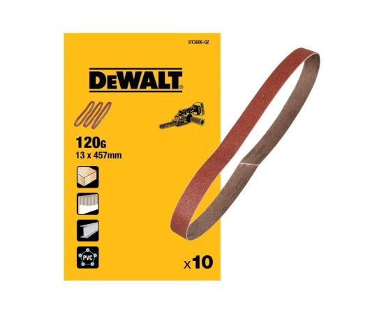 Slīpēšanas lenšu komplekts DeWalt DT3606-QZ; 13 mm; 457 mm; 120; 10 gab. Smilšpapīri
