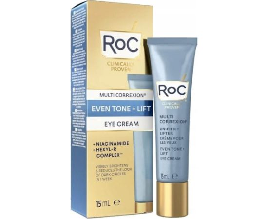 RoC RoC Multi Correxion Even Tone + Lift Eye Cream Brightening and Dark Circle Solution Anti-Aging Eye Formula Visibly Reduces Fine Lines and Wrinkles Niacinamide and Hexyl-R Complex 15ml Sejas kopšana