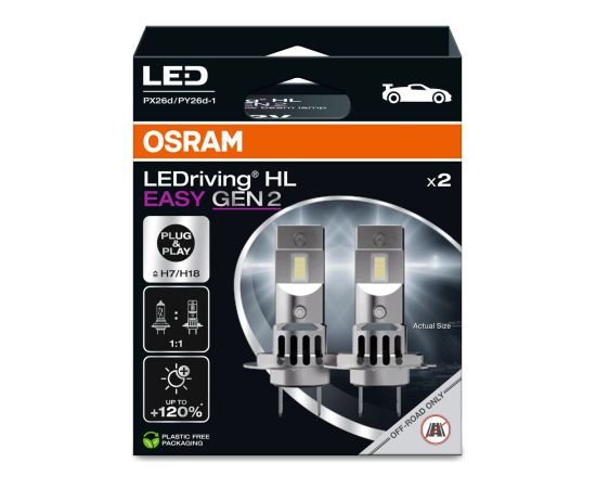 OSRAM H7/H18 LED SPULDZES 12V LEDriving HL EASY NG 2gb Autospuldzes