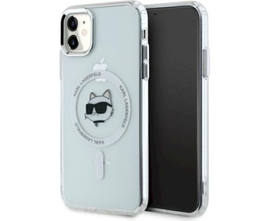 Karl Lagerfeld KLHMN61HLSCHH Hardcase IML Metal Choupette Head Mag Aizsargapvalks priekš iPhone 11 / Xr 6.1" / balts Neoriģinālie Maciņi