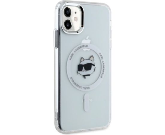 Karl Lagerfeld KLHMN61HLSCHH Hardcase IML Metal Choupette Head Mag Aizsargapvalks priekš iPhone 11 / Xr 6.1" / balts Neoriģinālie Maciņi