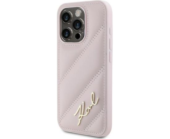 Karl Lagerfeld KLHCP15XPQDSMGP Diagonal Quilted Script Aizsargapvalks priekš iPhone 15 Pro Max 6.7" / rozā Neoriģinālie Maciņi