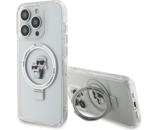 Karl Lagerfeld KLHMP13LHMRSKCH Hardcase Ring Stand Karl&Choupettt Aizsargapvalks priekš iPhone 13 Pro / 13 6.1" / balts Neoriģinālie Maciņi