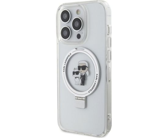 Karl Lagerfeld KLHMP13LHMRSKCH Hardcase Ring Stand Karl&Choupettt Aizsargapvalks priekš iPhone 13 Pro / 13 6.1" / balts Neoriģinālie Maciņi
