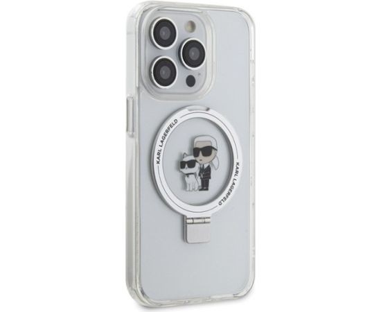 Karl Lagerfeld KLHMP13LHMRSKCH Hardcase Ring Stand Karl&Choupettt Aizsargapvalks priekš iPhone 13 Pro / 13 6.1" / balts Neoriģinālie Maciņi