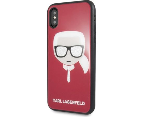 Karl Lagerfeld KLHCPXDLHRE Iconic Glitter Karl`s Head Aizsargapvalks priekš iPhone X/Xs / sarkans Neoriģinālie Maciņi