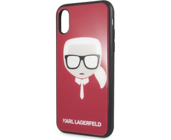 Karl Lagerfeld KLHCPXDLHRE Iconic Glitter Karl`s Head Aizsargapvalks priekš iPhone X/Xs / sarkans Neoriģinālie Maciņi