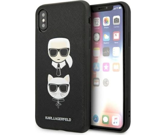 Karl Lagerfeld KLHCPXSAKICKCBK Saffiano Karl&Choupette Head Aizsargapvalks priekš iPhone X/XS / melns Neoriģinālie Maciņi