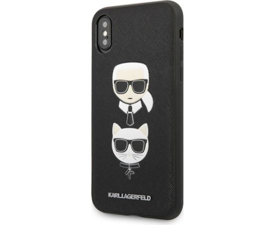 Karl Lagerfeld KLHCPXSAKICKCBK Saffiano Karl&Choupette Head Aizsargapvalks priekš iPhone X/XS / melns Neoriģinālie Maciņi