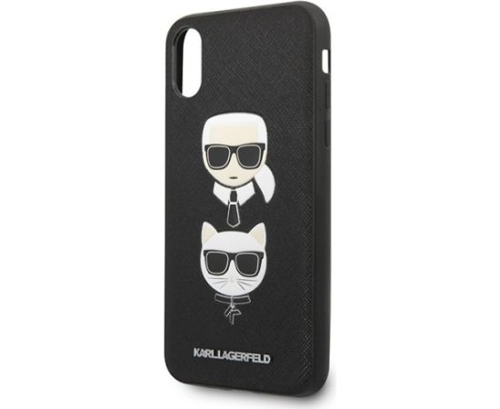 Karl Lagerfeld KLHCPXSAKICKCBK Saffiano Karl&Choupette Head Aizsargapvalks priekš iPhone X/XS / melns Neoriģinālie Maciņi