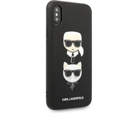 Karl Lagerfeld KLHCPXSAKICKCBK Saffiano Karl&Choupette Head Aizsargapvalks priekš iPhone X/XS / melns Neoriģinālie Maciņi