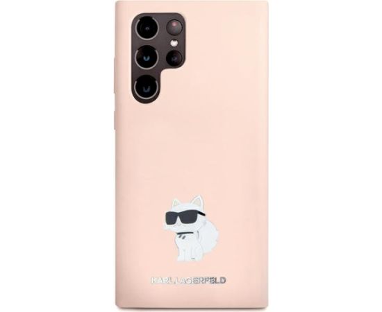 Karl Lagerfeld KLHCS23LSMHCNPP Silicone Choupette Metal Pin Aizsargapvalks priekš Samsung Galaxy S23 Ultra S918 / rozā Neoriģinālie Maciņi