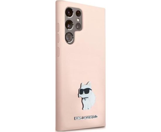 Karl Lagerfeld KLHCS23LSMHCNPP Silicone Choupette Metal Pin Aizsargapvalks priekš Samsung Galaxy S23 Ultra S918 / rozā Neoriģinālie Maciņi