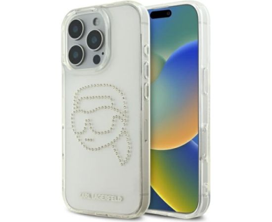 Karl Lagerfeld KLHCP16LHKHDCELT Hardcase IML Rhinestones Karl Head Aizsargapvalks priekš iPhone 16 Pro 6.3" / caurspīdīgs Neoriģinālie Maciņi