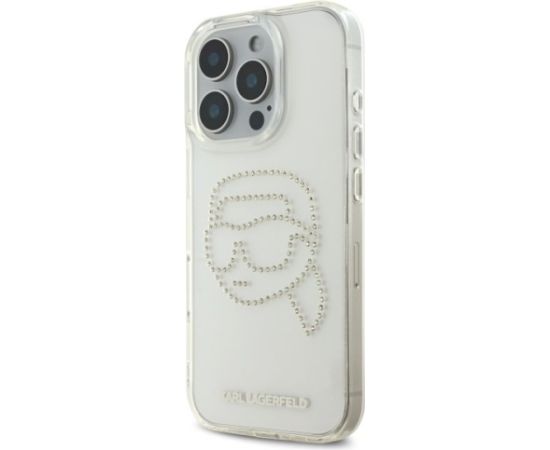 Karl Lagerfeld KLHCP16LHKHDCELT Hardcase IML Rhinestones Karl Head Aizsargapvalks priekš iPhone 16 Pro 6.3" / caurspīdīgs Neoriģinālie Maciņi