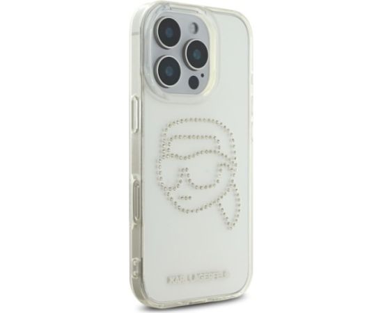 Karl Lagerfeld KLHCP16LHKHDCELT Hardcase IML Rhinestones Karl Head Aizsargapvalks priekš iPhone 16 Pro 6.3" / caurspīdīgs Neoriģinālie Maciņi