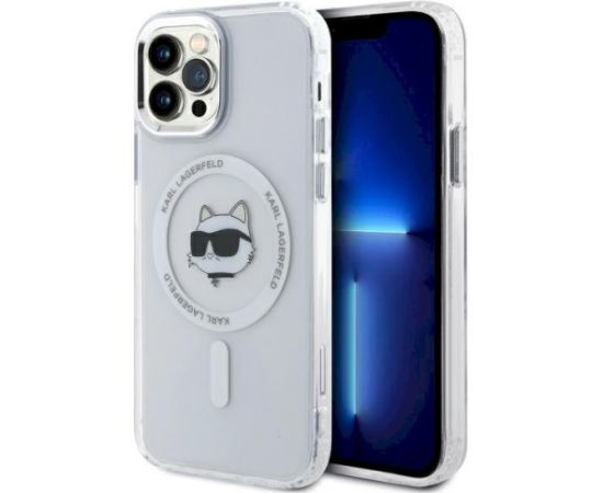Karl Lagerfeld KLHMP12MHLSCHH Aizsargapvalks priekš iPhone 12 / 12 Pro 6.1" Hardcase IML Metal Choupette Head / balts Neoriģinālie Maciņi