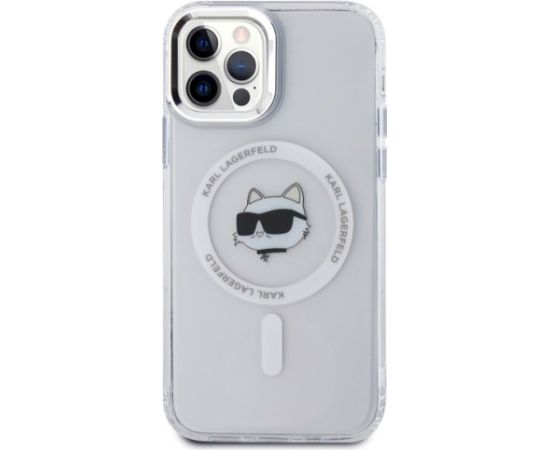Karl Lagerfeld KLHMP12MHLSCHH Aizsargapvalks priekš iPhone 12 / 12 Pro 6.1" Hardcase IML Metal Choupette Head / balts Neoriģinālie Maciņi