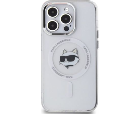 Karl Lagerfeld KLHMP14LHLSCHH Aizsargapvalks priekš iPhone 14 Pro 6.1" IML Metal Choupette Head MagS / balts Neoriģinālie Maciņi