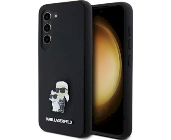 Karl Lagerfeld KLHCS23SSMHKCNPK S23 S911 Hardcase Silicone Karl&Choupette Metal Pin Aizsargapvalks priekš S23 S911 / melns Neoriģinālie Maciņi