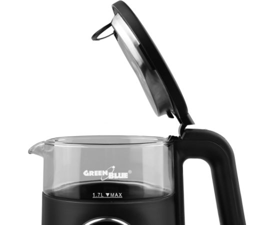 GreenBlue Cordless Electric Kettle, 1.7 L capacity, glass water tank, easy-to-read display, temperature selection, 2200 W, GB670 B Tējkannas (elektriskās)