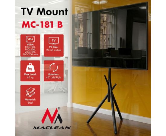 Maclean TV Floor Stand/Mount, 27–55", max. VESA 200x200, max. 60 kg, MC-181 B Крепления для телевизоров