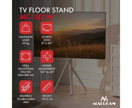 Maclean TV Floor Stand/Mount, 37–80", max. VESA 600x400, max. 60 kg, MC-182 W Крепления для телевизоров