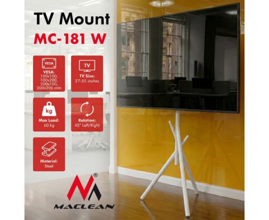 Maclean TV Floor Stand/Mount, 27–55", max. VESA 200x200, max. 60 kg, MC-181 W Крепления для телевизоров