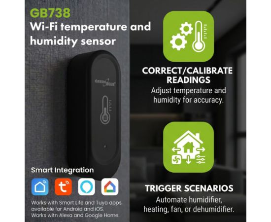 GreenBlue Outdoor WiFi Temperature and Humidity Sensor, Android/iOS, 3.0V DC, LR03x2, IP65, GB741 Gudrā māja