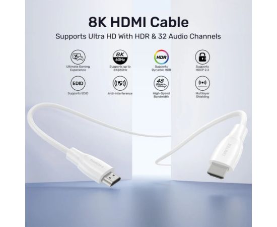 UNITEK HDMI CABLE 2.1 8K HDR WHITE 3M  Кабель HDMI