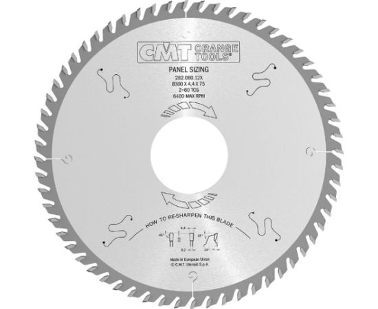 Griešanas disks kokam CMT 282; 450x4,8x60,0 mm; Z72; 16° Zāģripas