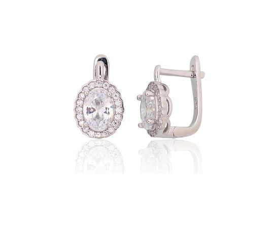 Серебряные серьги на английском замке #2204244(PRh-Gr)_CZ, Серебро 925°, родий (покрытие), Цирконы, 2.8 гр. Ar "angļu" slēdzēju