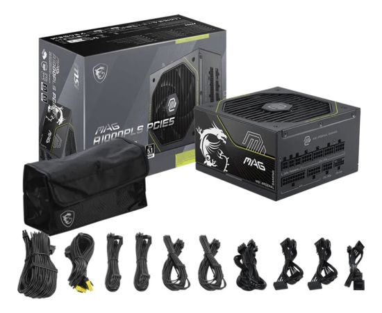 MSI MAG A1000PLS PCIE5 1000W (black, 1x 12-pin high power GPU, 4x PCIe, cable management, 1000 watts) Datoru barošanas bloki