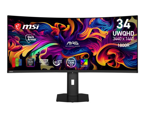 MSI MAG 341CQPDE QD-OLED X28 (86.8 cm (34 inch), black, UWQHD, curved, USB-C, HDMI, DP, 280Hz panel) Monitori