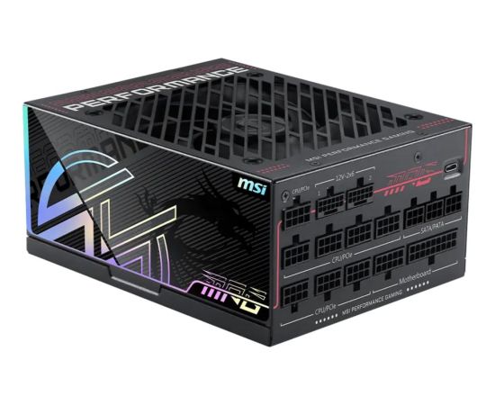 MSI MPG Ai1300TS PCIE5 (black, 2x 12-pin high power GPU, 7x PCIe, cable management, 1300 watts) Datoru barošanas bloki