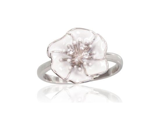 Серебряное кольцо #2102007(PRh-Gr)_CZ+ML-W, Серебро 925°, родий (покрытие), Цирконы, Ювелирная эмаль, Размер: 17.5, 2.6 гр. Sieviešu