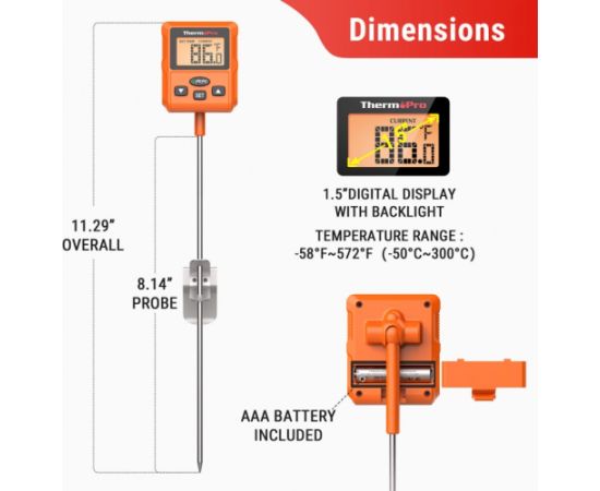 Digitālais eļļas un konfekšu termometrs ar zondi ThermoPro TP511 Grilu piederumi