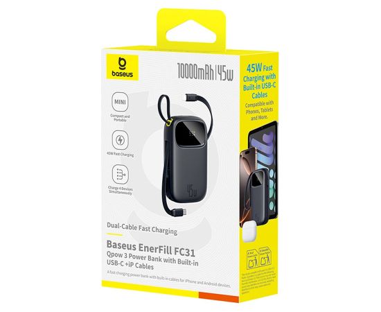 Baseus EnerFill FC31 Pārnēsājamā baterija 10000 mAh 45W / melns Power Banks