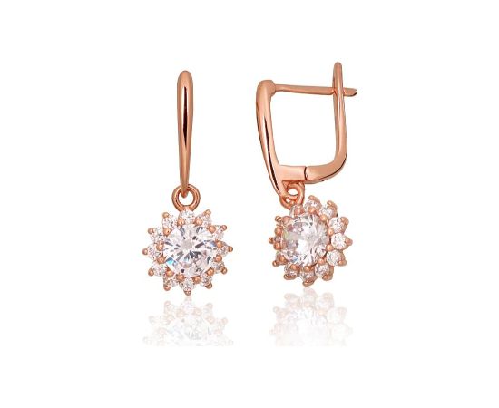 Sudraba auskari ar 'angļu' slēdzēju #2204330(PAu-R)_CZ, Sudrabs 925°, sarkanais zelts (pārklājums), Cirkoni, 3.7 gr. Ar "angļu" slēdzēju