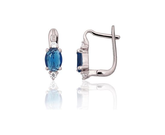 Серебряные серьги на английском замке #2204327(PRh-Gr)_CZ+CZ-B, Серебро 925°, родий (покрытие), Цирконы, 2.6 гр. Ar "angļu" slēdzēju