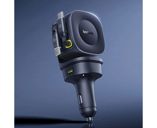 Baseus PrimeTrip VR2 Max Automašīnas lādētājs 60W ar ievelkamiem USB-C kabeļiem / melna Telefonu lādētāji 12v Automašīnām