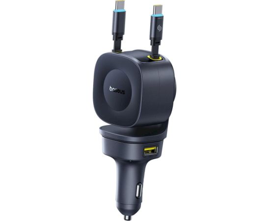 Baseus PrimeTrip VR2 Max Automašīnas lādētājs 60W ar ievelkamiem USB-C kabeļiem / melna Telefonu lādētāji 12v Automašīnām